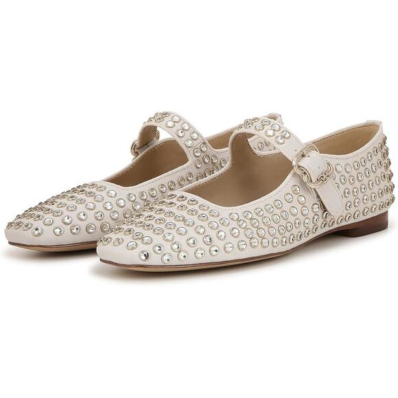Sam Edelman Womens Michaela Gem Mary-Jane Flats US 9 M EU 40 Ivory Leather NIB - Picture 1 of 12
